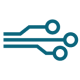 Icon for continuous viral vector manufacturing - three lines coming in from the left, diverging in different directions and ending in circle destination points